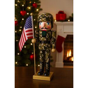 Santas Workshop Military Nutcracker Soldier USA 14in Camo Patriotic Decor 2022